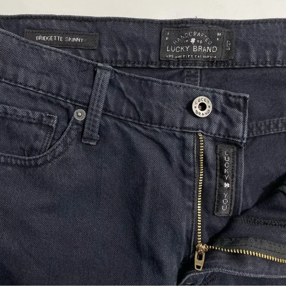 Lucky Brand‎ Jeans Size 4 27 Black Bridgette Skinny Western Fringe Raw Hem Denim